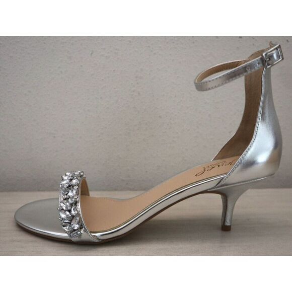 Jewel Badgley Mischka Women's Sz 8.5 Silver Dash Embellished Heel Sandals - Picture 8 of 16